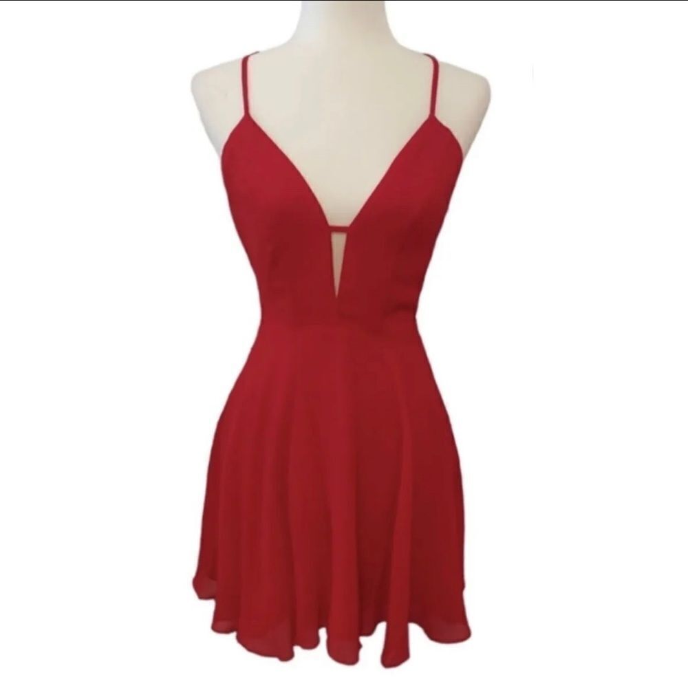 COPY - NWT Bebe Red Passion Cross Back  Cocktail Skater Dress Red Size 2 - Picture 2 of 9